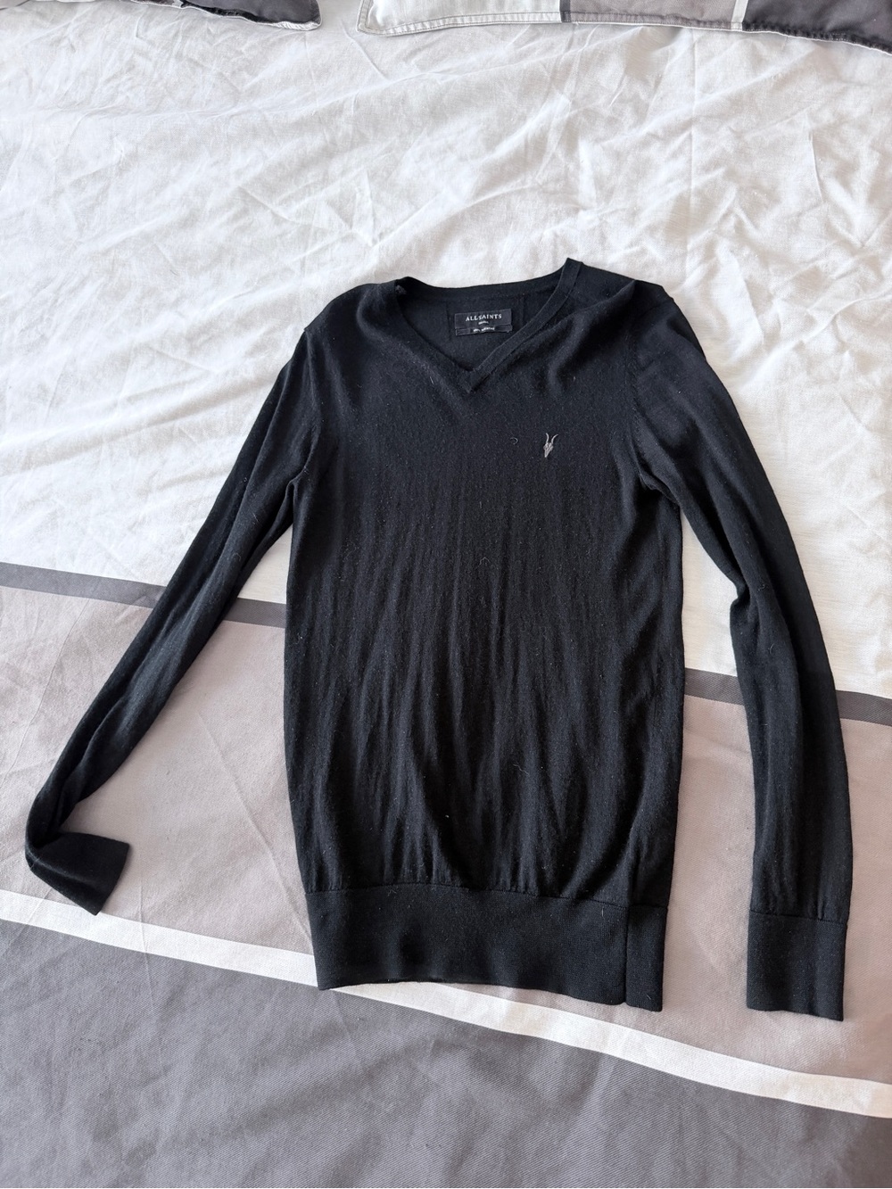 All Saints Men's Black V-Neck Lightweight Sweater